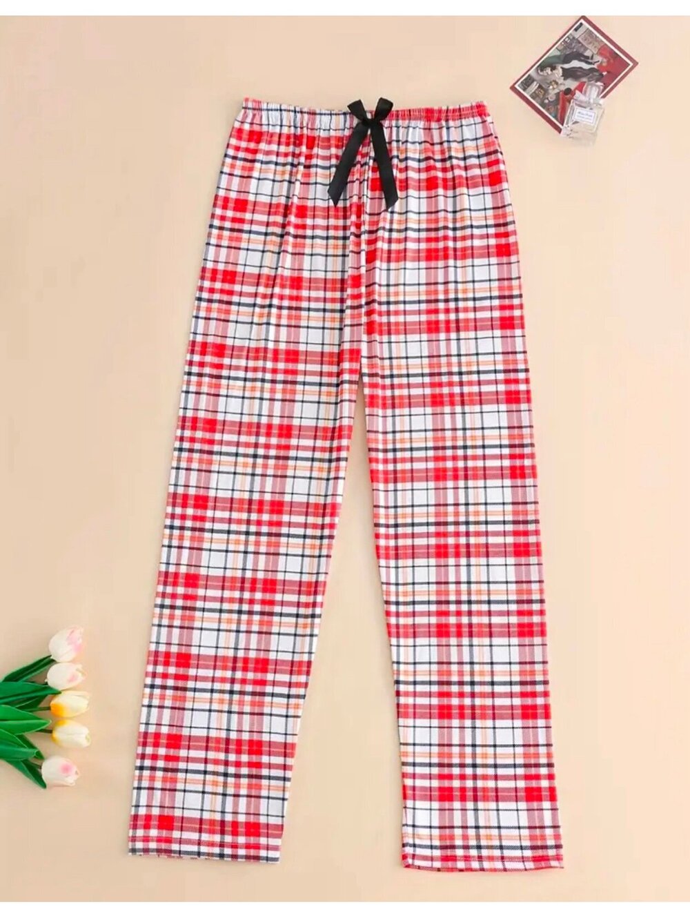 New - Women's Casual Gingham Sleep Pants - Red/White/Black - Size L